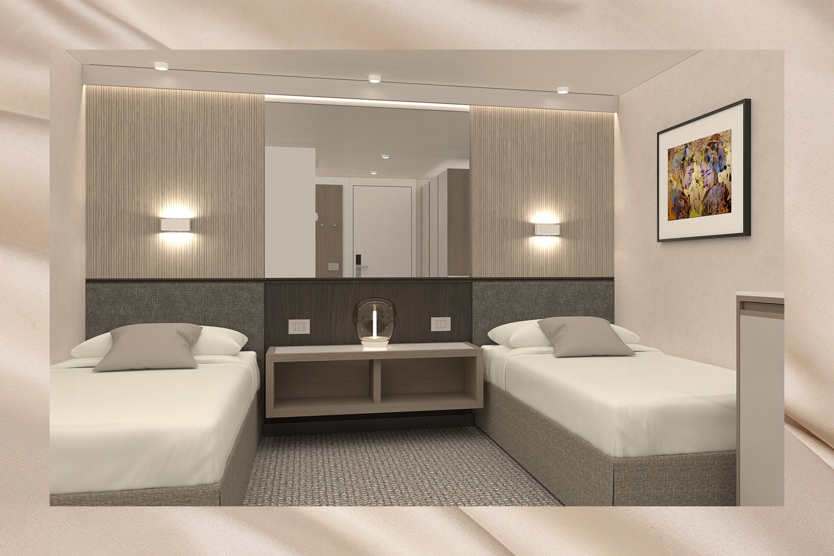 Plantours_Landingpage_Modernisierung 2026, Renderings renovation MS Hamburg, Kabinen, Innenkabine, Rahmenbild