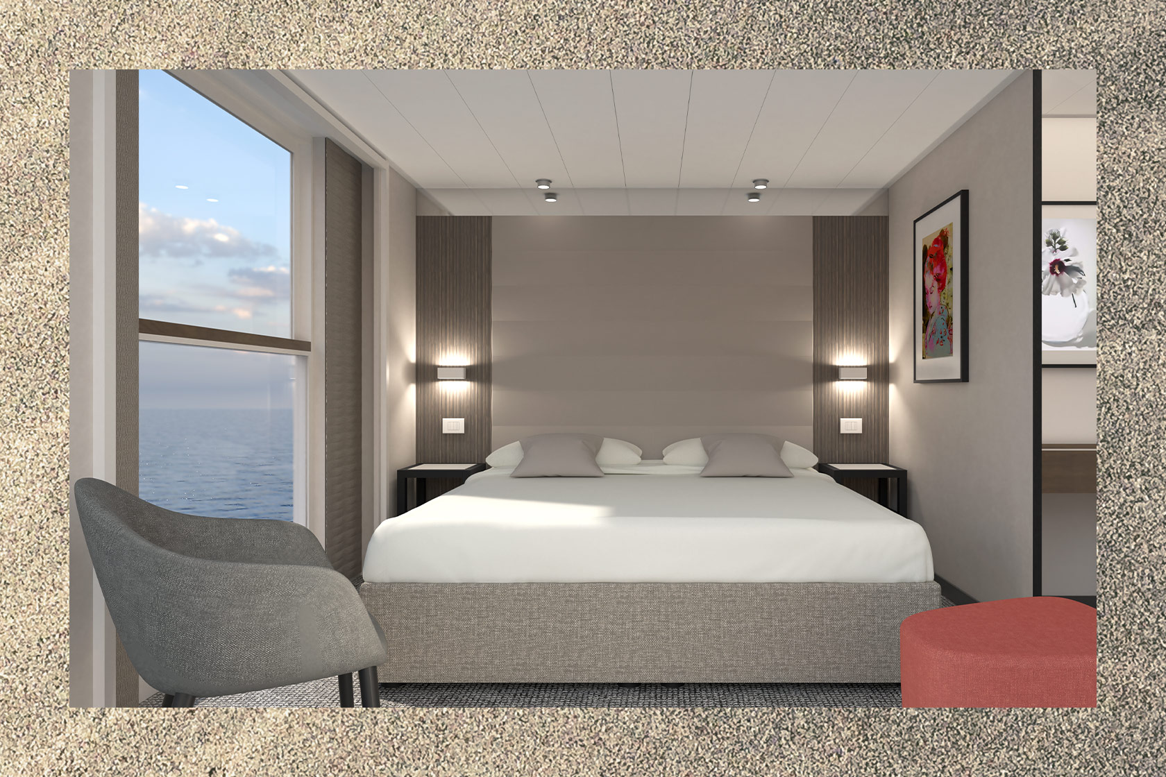 Plantours_Landingpage_Modernisierung 2026, Renderings renovation MS Hamburg, Kabinen, Außenkabine, Rahmenbild
