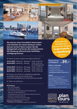 Schiffsbesichtigung, MS Hamburg, Januar - September 2027, Titelbild klein, Endkunden