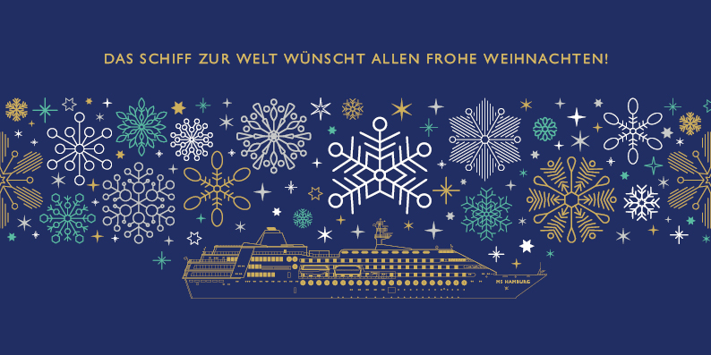 Weihnachtskarte 2023, Seite Frohe Weihnachten
DAS SCHIFF ZUR WELT WÜNSCHT ALLEN FROHE WEIHNACHTEN!