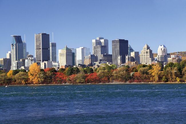Montreal skyline and Saint Lawrence River in autumn