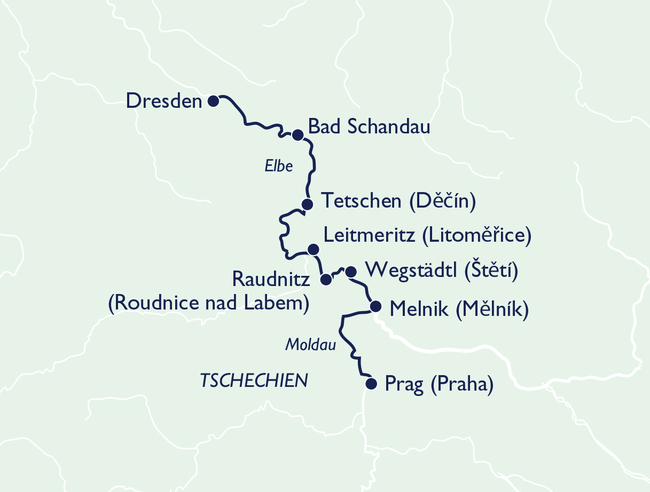 Routenkarte Frühlingsglück an Elbe, Moldau und in Prag
