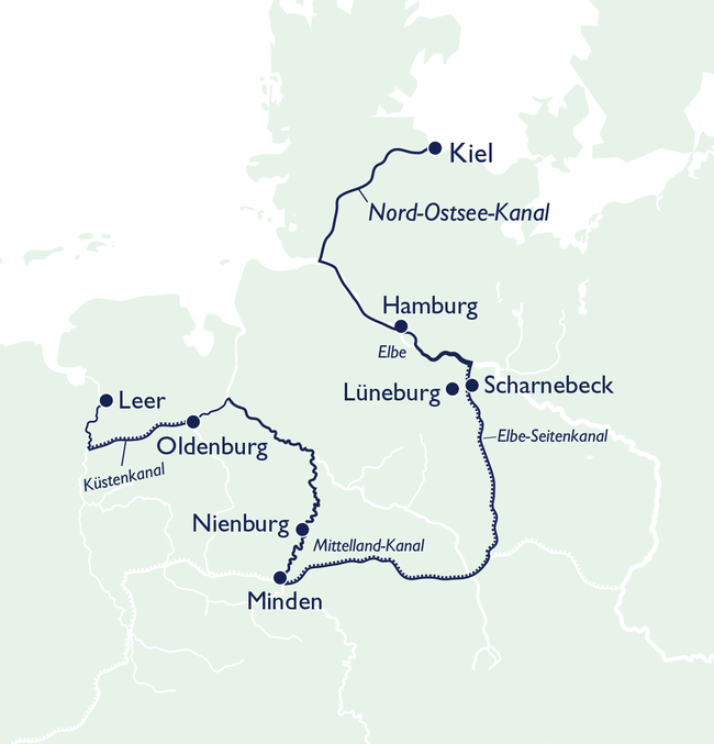 Routenkarte Von der Kieler Woche bis nach Leer!