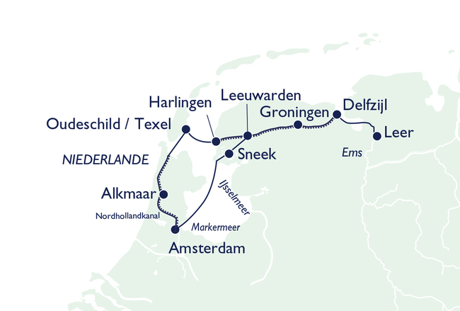 Routenkarte Durch Hollands Grachten und Kanäle