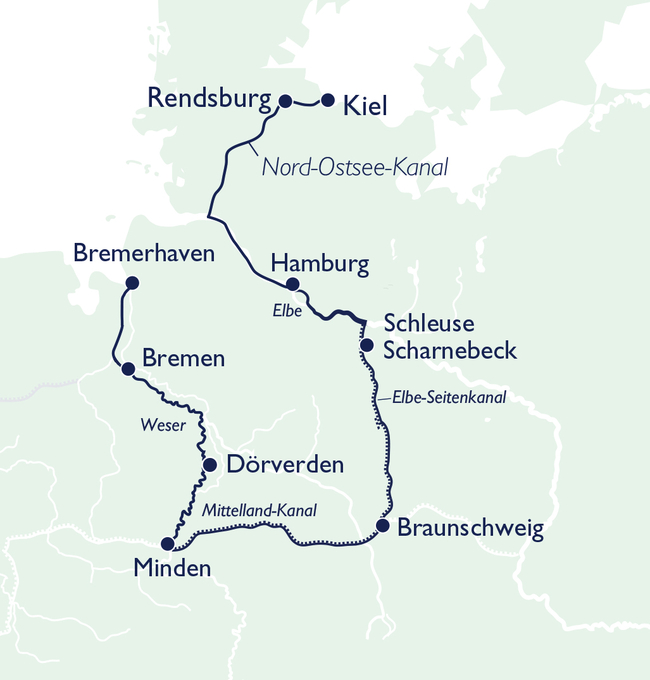 Routenkarte Sommerreise durch Norddeutschland