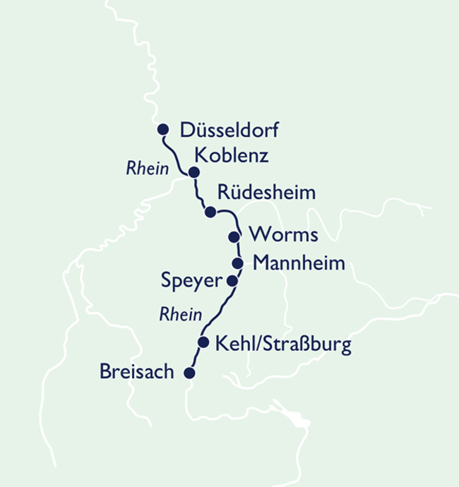 Routenkarte Durch drei Länder den Rhein hinauf