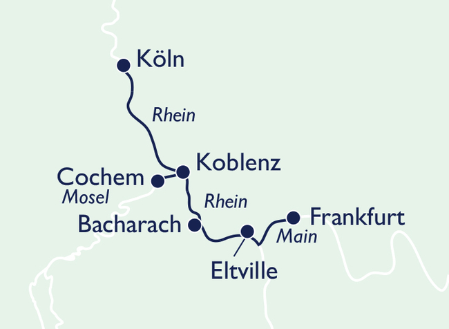 Routenkarte Rhein-Kreuzfahrt mit Romantischer Rhein und Loreley