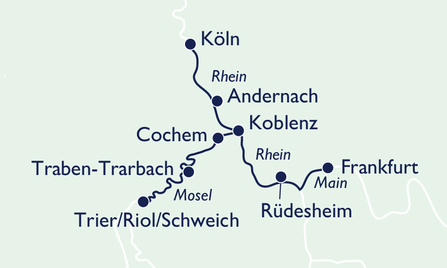 Routenkarte Weihnachten an Main, Rhein und Mosel