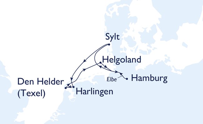 Routenkarte Ahoi Nordsee-Inseln und Friesland