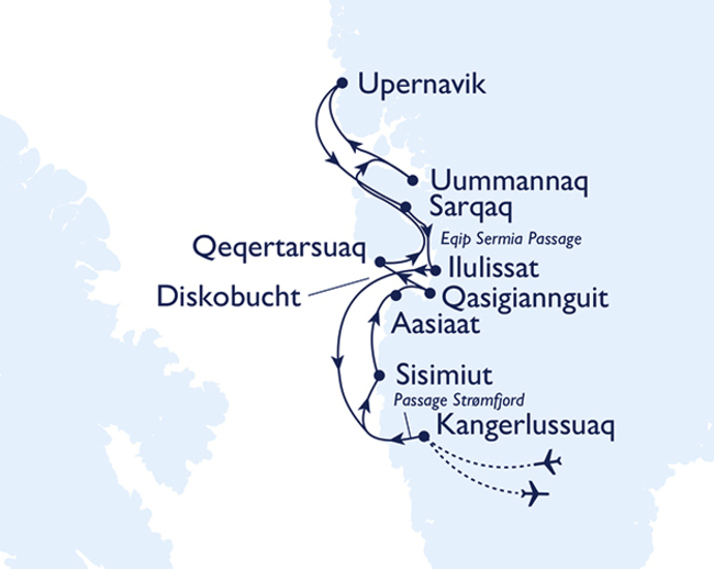 Routenkarte Grönland intensiv