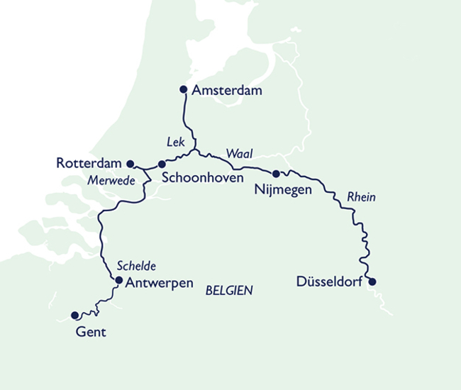 Routenkarte Holland und Belgien mit Gent