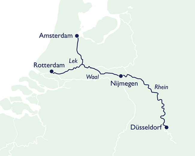 Routenkarte Kurztour mit Rotterdam & Amsterdam