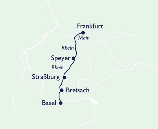 Routenkarte 3-Länder Kreuzfahrt mit Basel und Straßburg