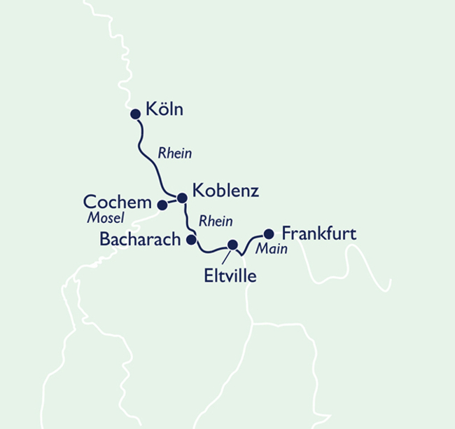 Routenkarte Romantischer Rhein und Mosel
