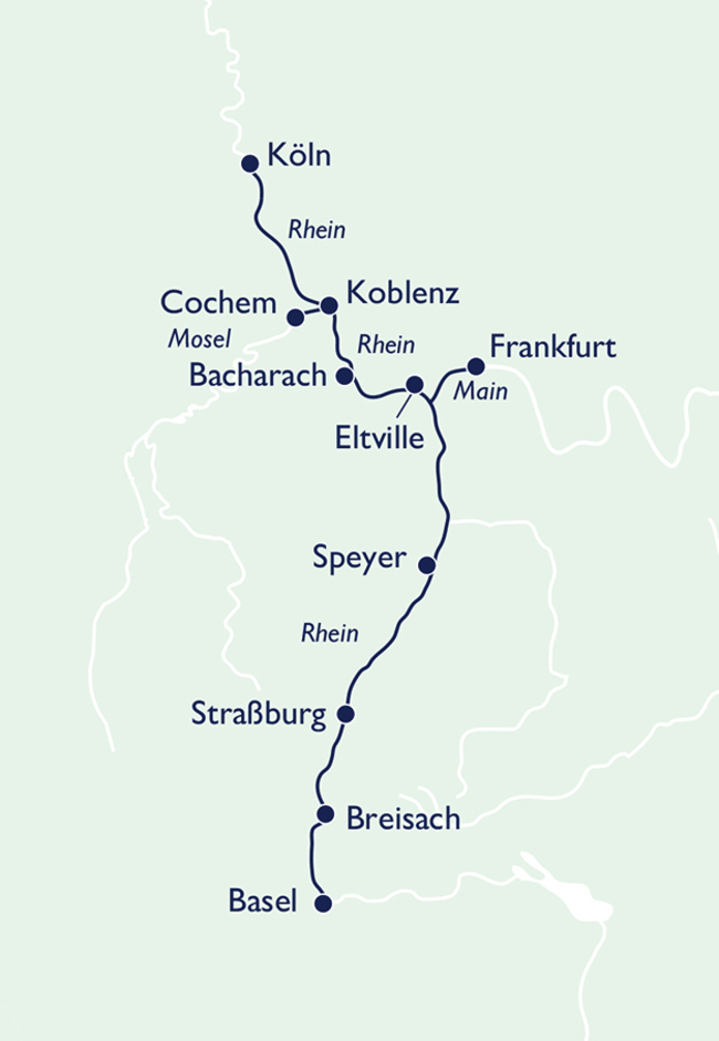 Routenkarte 3-Länderkreuzfahrt mit Romantischem Rhein