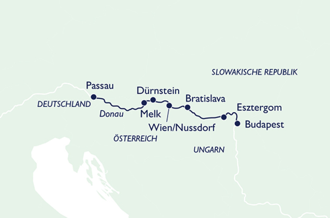 Routenkarte Alles im Fluss – auf der Donau und an Bord