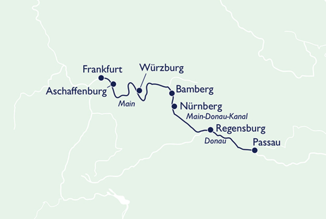 Routenkarte Historische Highlights an Donau & Co.