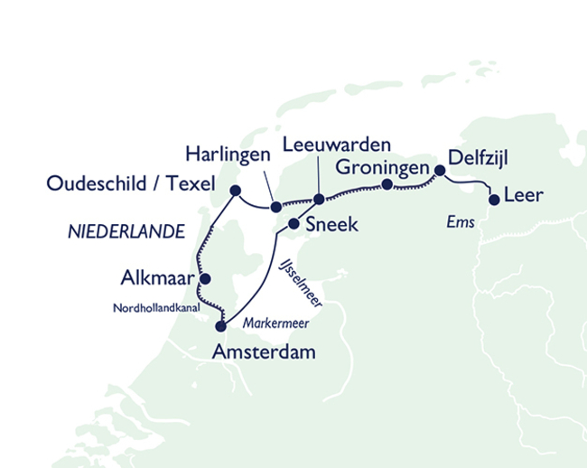 Routenkarte Durch Hollands Grachten und Kanäle