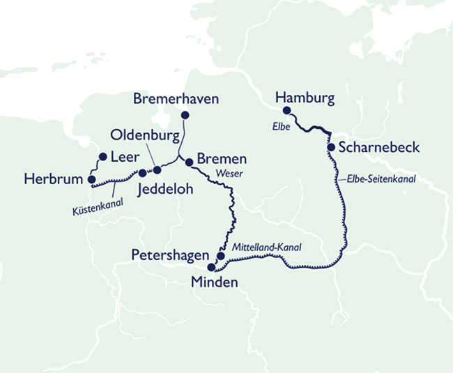 Routenkarte Von Friesland zur Elbphilharmonie