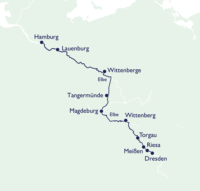 Routenkarte Harmonische Herbstreise – auf der Elbe von Hamburg bis Dresden
