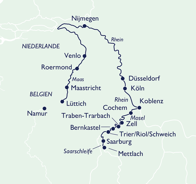 Routenkarte Moseltal, Saarschleife und Maas
