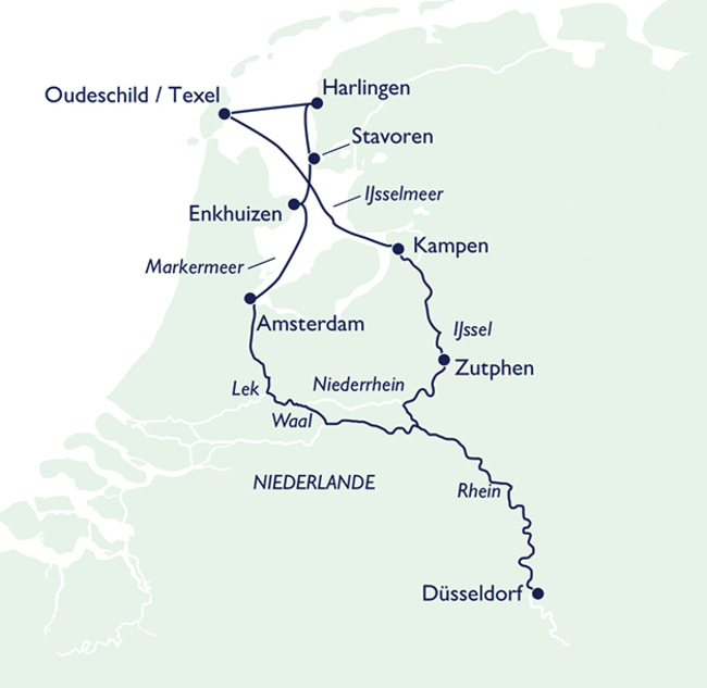 Routenkarte Vom IJsselmeer bis zur Nordsee