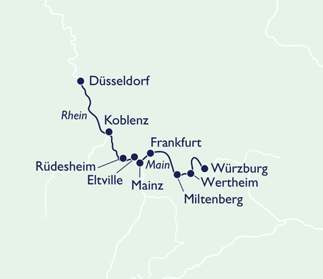 Routenkarte Entlang am Rhein und Main