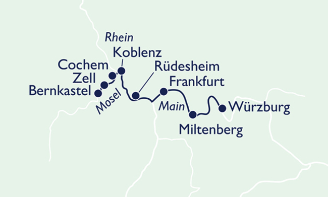 Routenkarte Weinzauber an Main, Rhein und Mosel