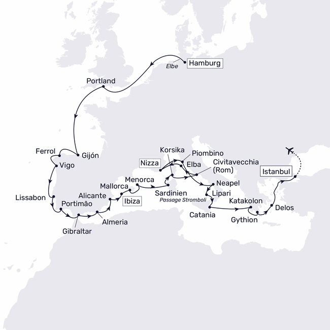 Routenkarte From the Elbe to the Bosporus