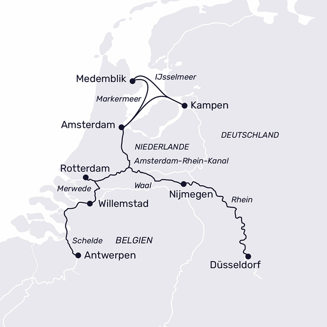 Routenkarte Holland meets Belgium: culture, canals & the IJsselmeer