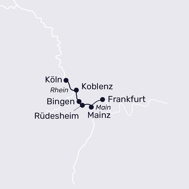 Routenkarte The most beautiful Christmas markets on the Rhine and Main