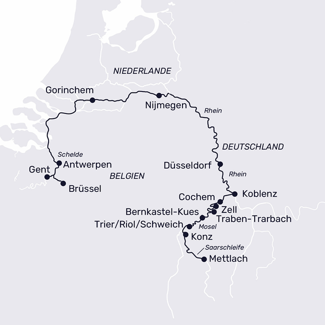Routenkarte A culinary journey through Belgium and along the Moselle to the Saar Loop