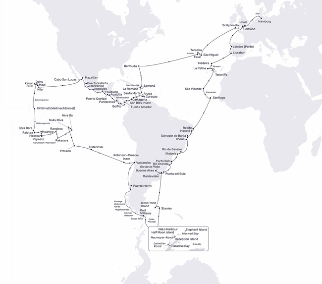 Routenkarte Die Reise Ihres Lebens! Entdecken Sie die Welt.