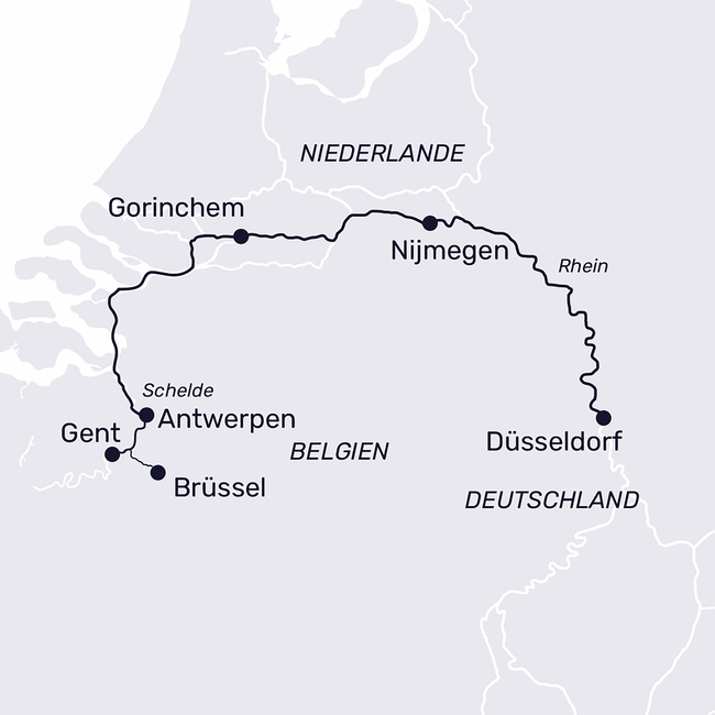 Routenkarte Best of Belgien mit Brüssel