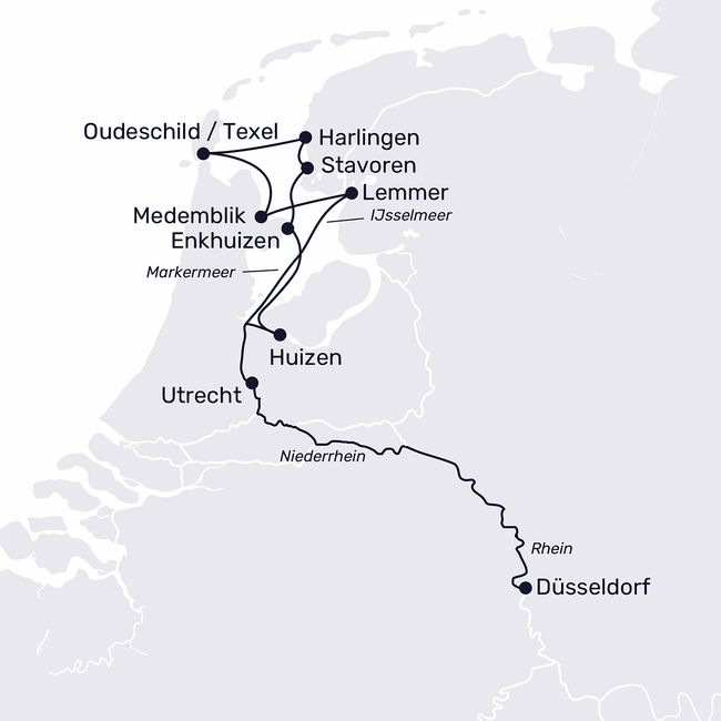 Routenkarte Flussmomente zwischen IJsselmeer und Texel