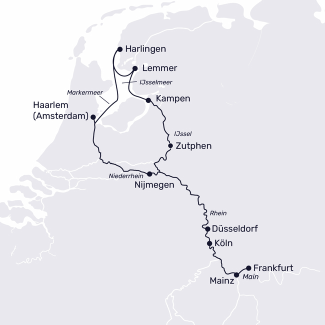 Routenkarte Frühlingserwachen in Holland – dem Land der Tulpen