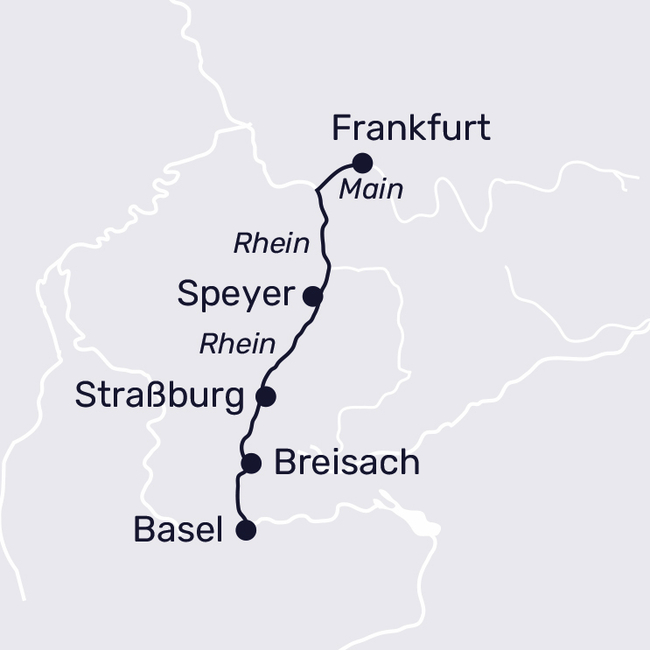 Routenkarte 3-Länder Kreuzfahrt mit Basel & Straßburg