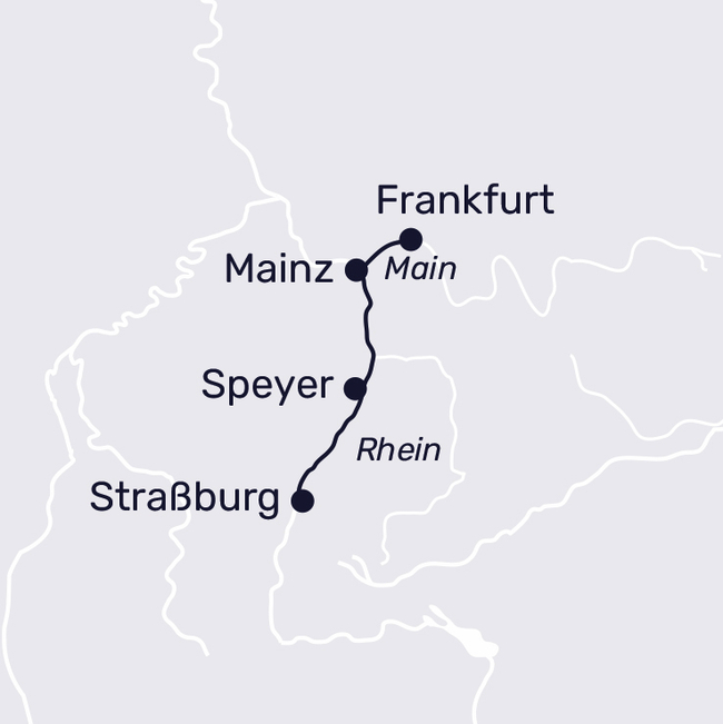 Routenkarte Rheinreise zu den schönsten Weihnachtsmärkten