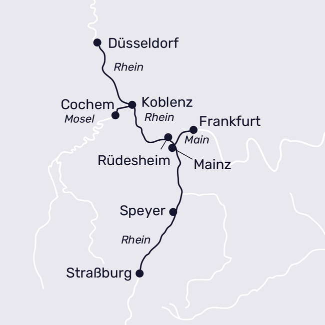 Routenkarte Weihnachtliche Flussreise auf Mosel und Rhein