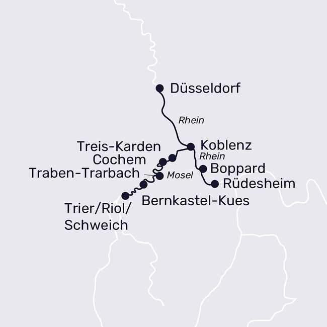 Routenkarte Die Mosel entdecken: Burgen, Reben & Romantik