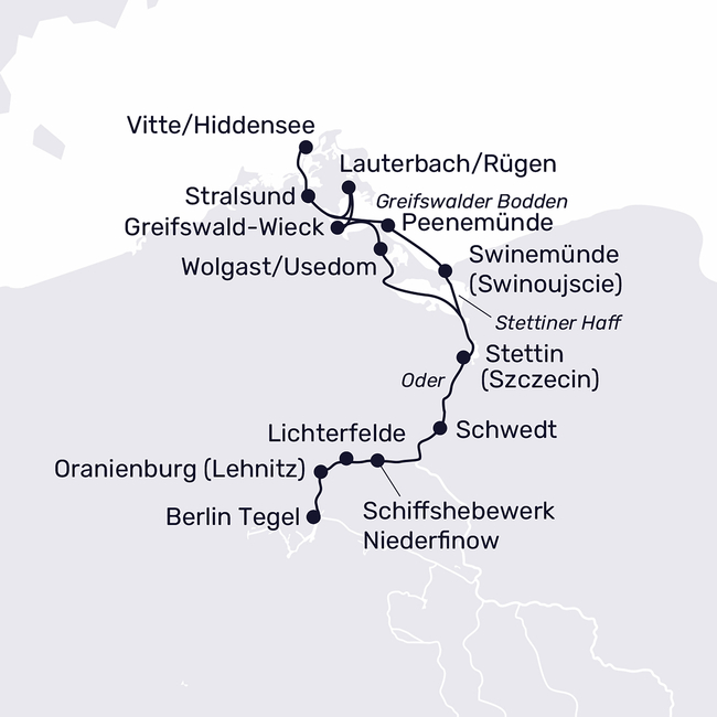 Routenkarte Auf der Oder zur Ostsee bis Stettin