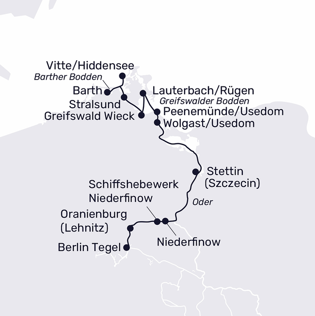 Routenkarte Zur Kranichsaison an die Ostsee