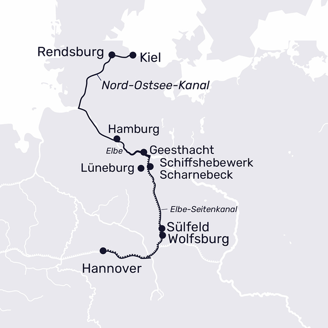 Routenkarte Von der Kieler Förde nach Hannover