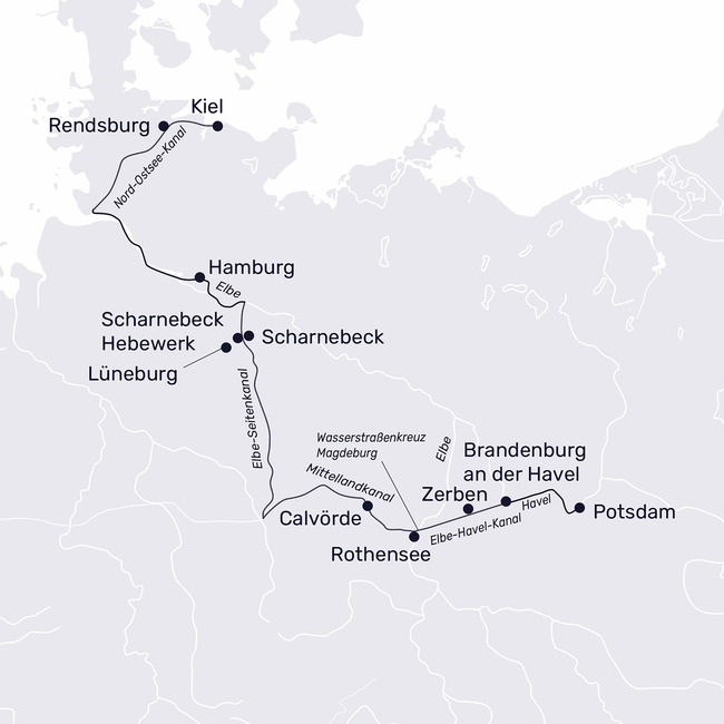 Routenkarte Silvester in Hamburg – von Potsdam nach Kiel