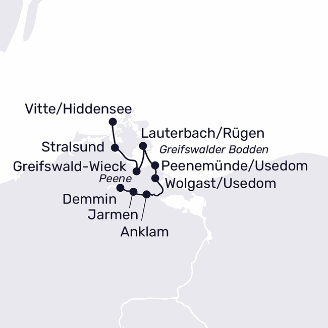Routenkarte Peenetal & Boddenküste zur Kranichzeit