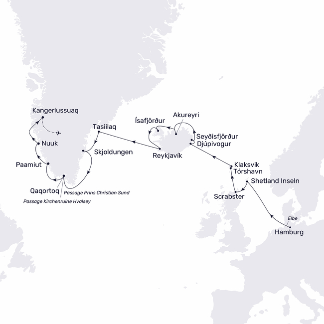 Routenkarte The fascination of the Arctic and green islands