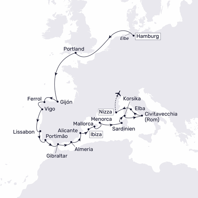 Routenkarte From the Elbe to the Côte d’Azur