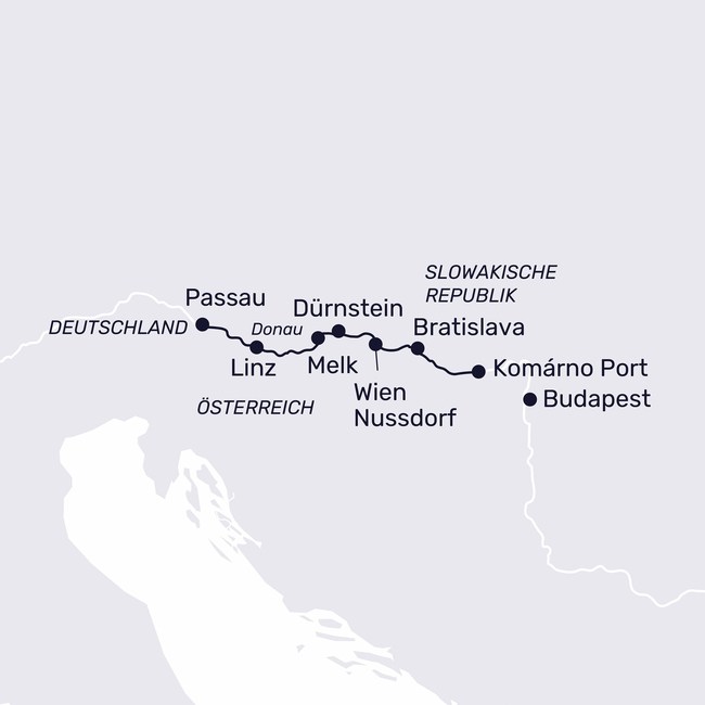 Routenkarte Donau Klassik – Kultur, Geschichte & Genuss