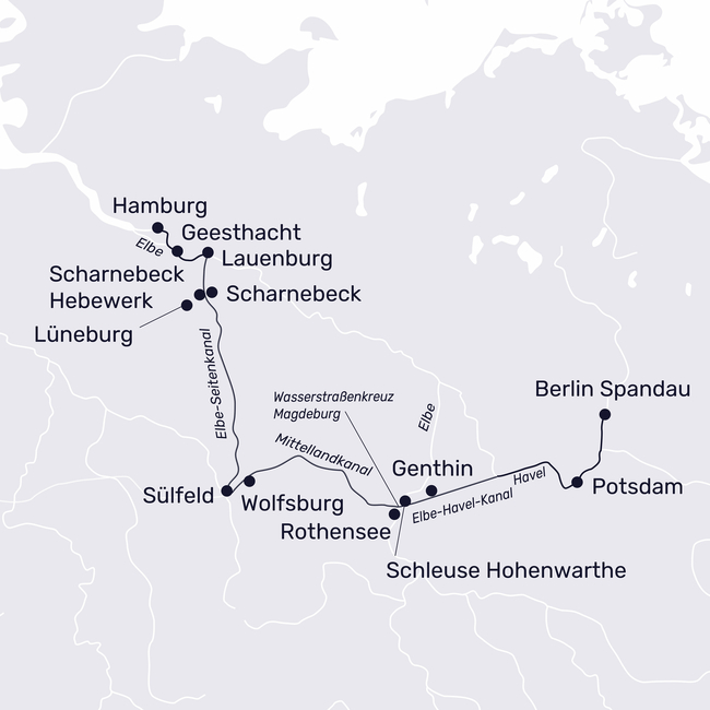 Routenkarte Malerische Elbe von Hamburg bis Berlin