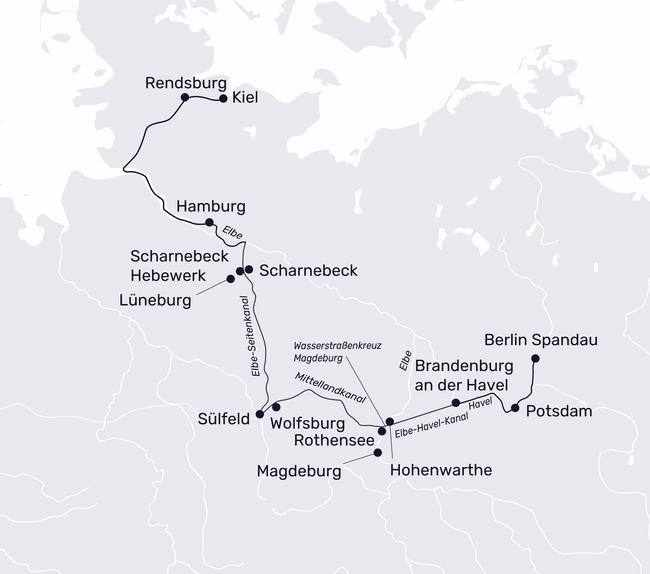 Routenkarte Autumn Magic on the Elbe – from Kiel to Berlin
